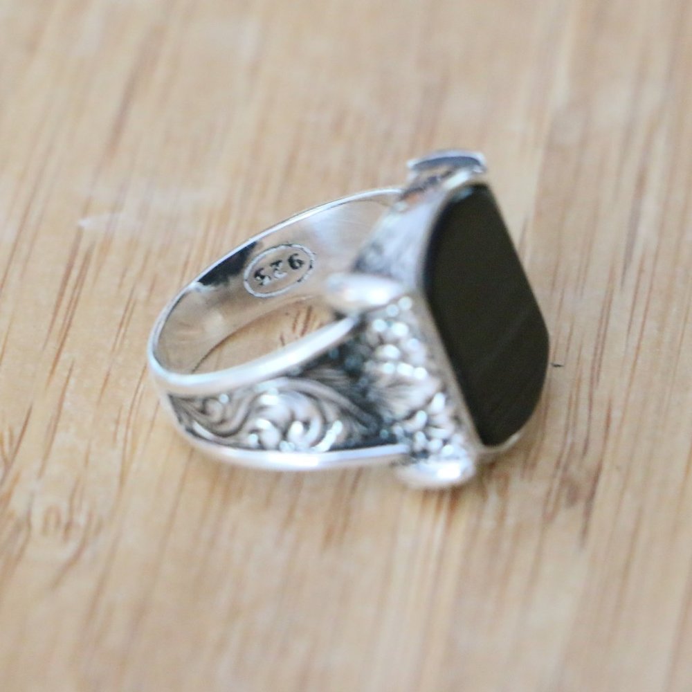 925 Sterling Silver Men's Rings with Black Onyx - Picture 6 of 8